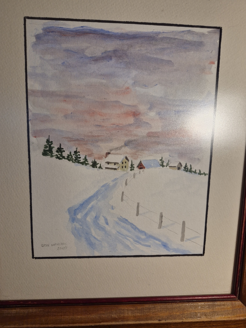 Original Don Harris Winter Landscape Watercolor - Countryside Signed